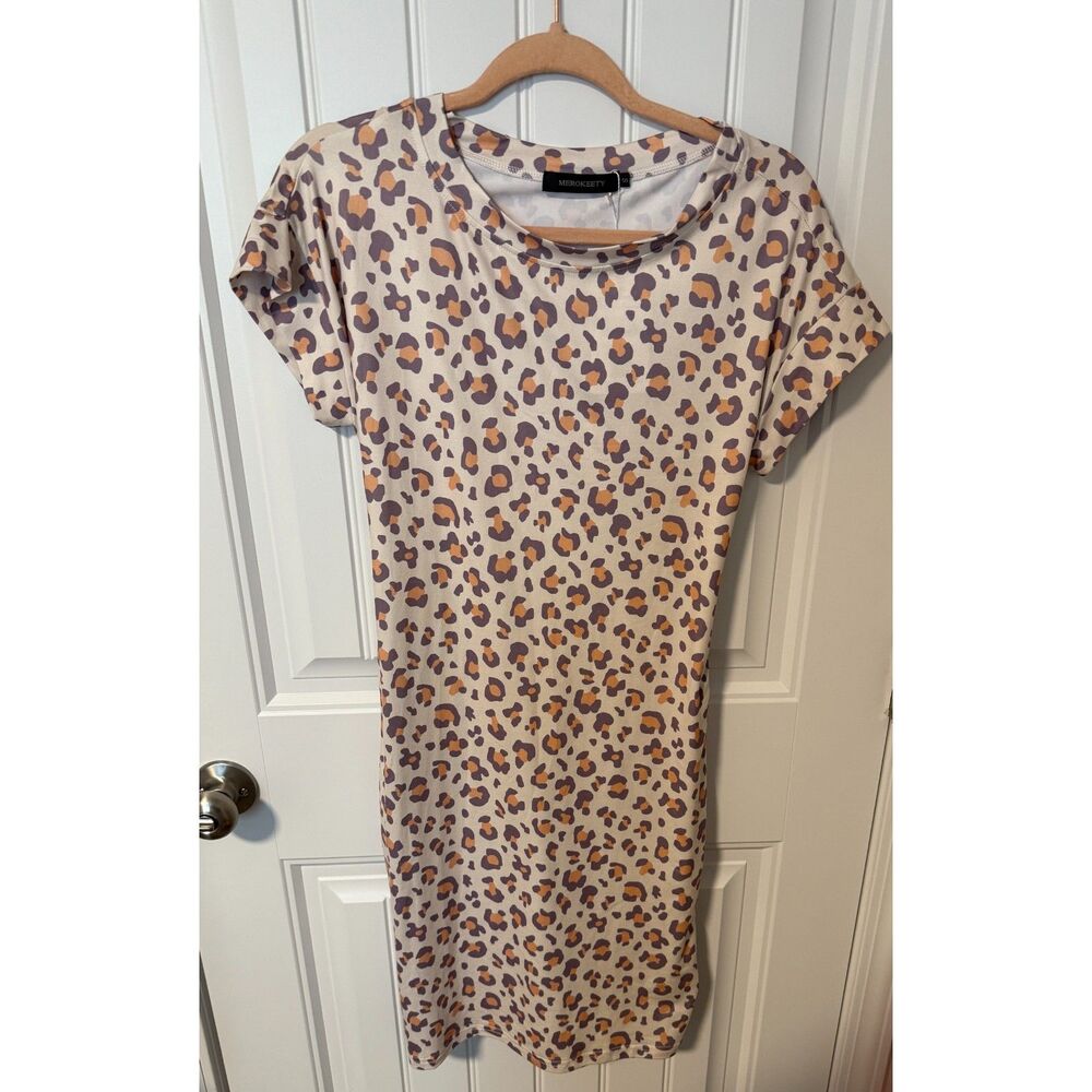 NWT Merokeety Size Small Cheetah Print Tie Back Knee Length Dress Soft
